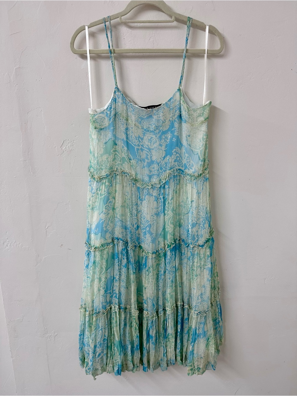 Ralph Lauren Light Blue and Mint Floral Tiered Slip Dress